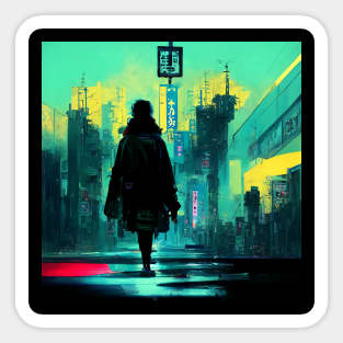 Lo-fi Saunter - Cyberpunk Cityscape Skyline Sticker